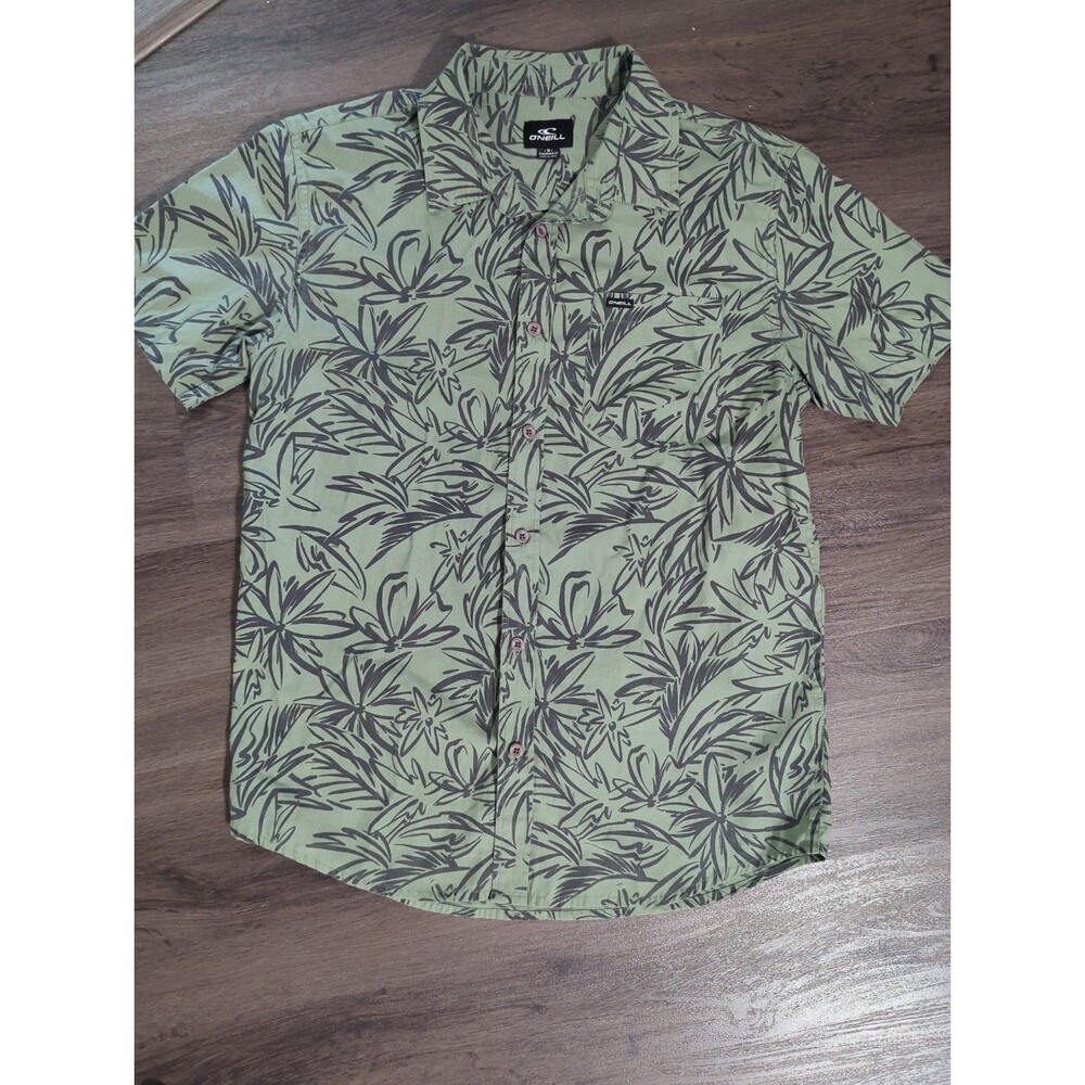 O'Neill Standard Fit Womens Button Up Green Floral Tropical Top Small Resortwear